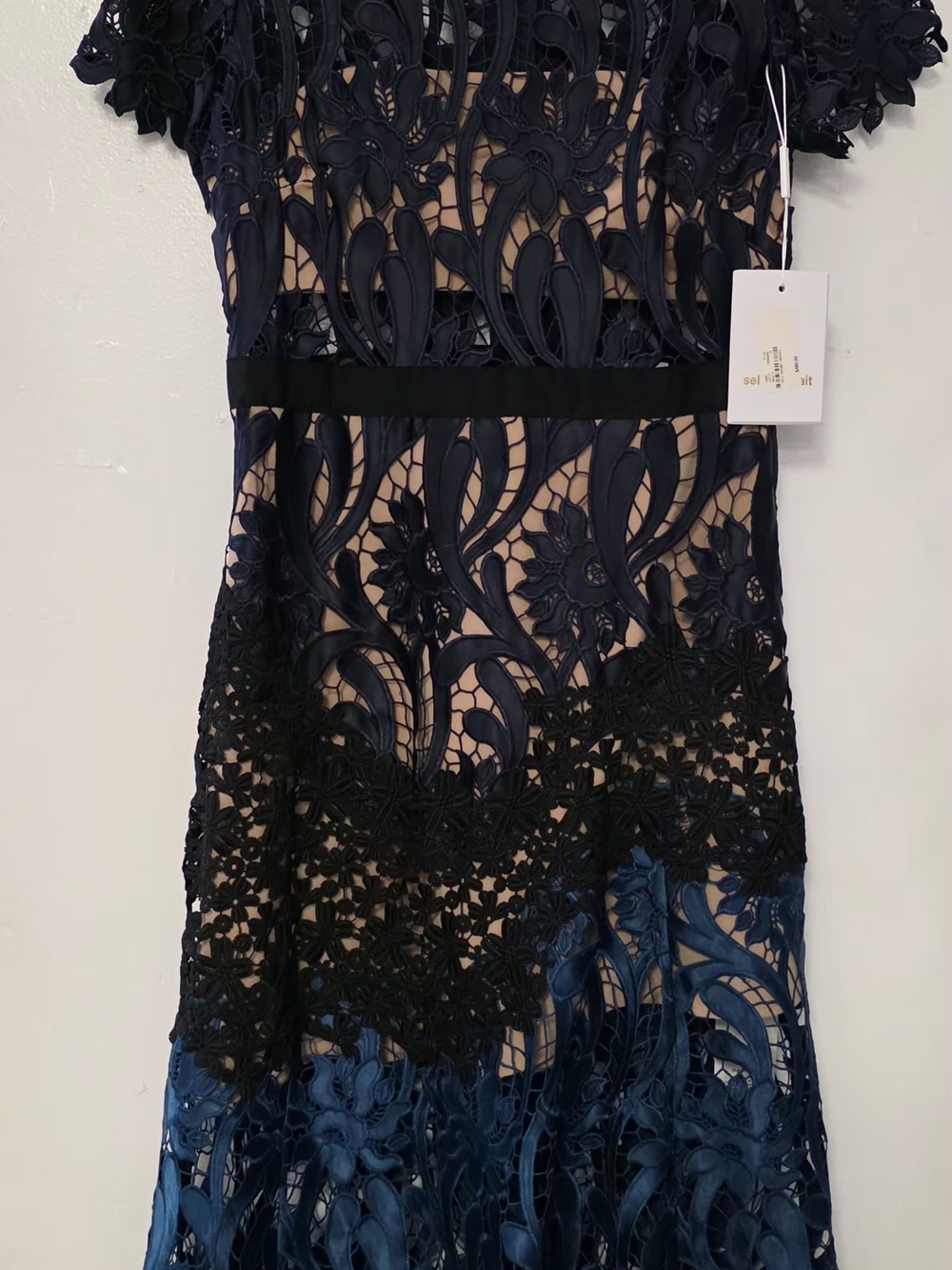 Self-Portrait Navy and Black Lace Appliqué Dress